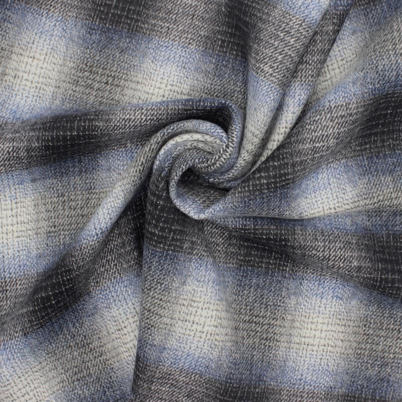 Checkered wool fabric - black and blue