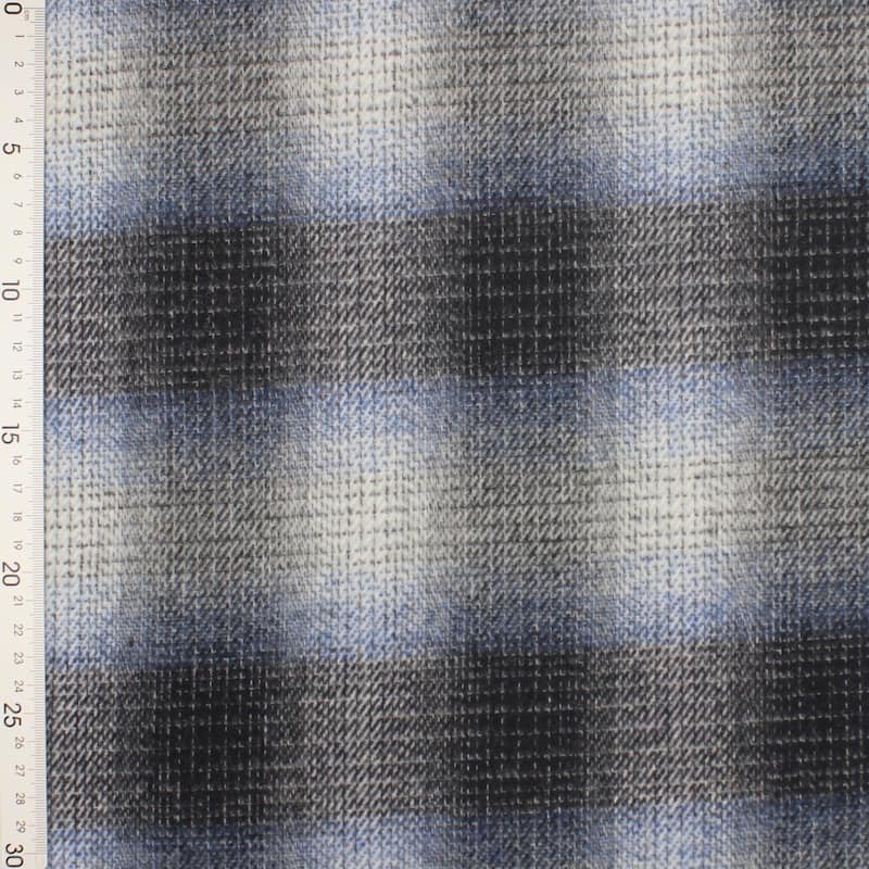 Tissu laine carreaux - noir et bleu