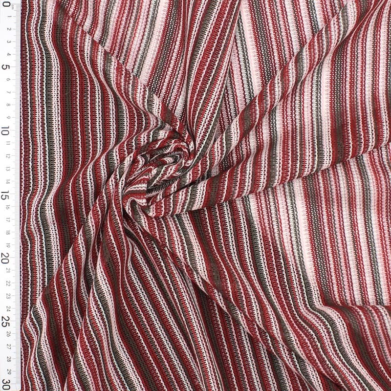 Striped knit fabric - burgondy, pink and khaki 
