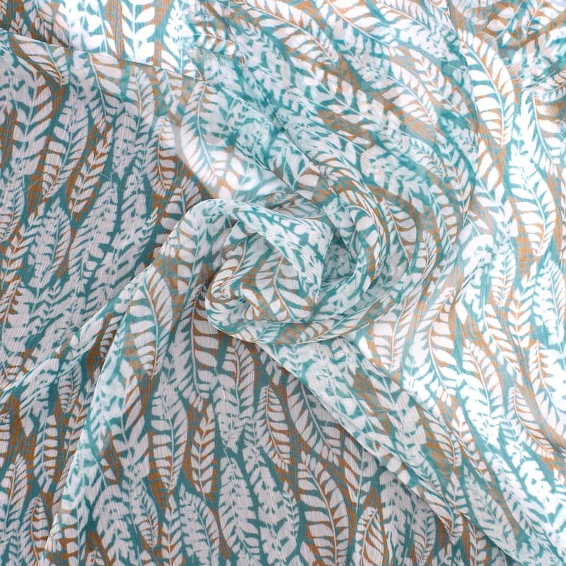 Voile polyester plumes - turquoise
