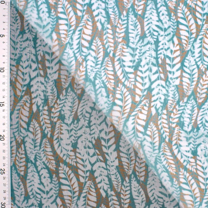 Voile polyester plumes - turquoise
