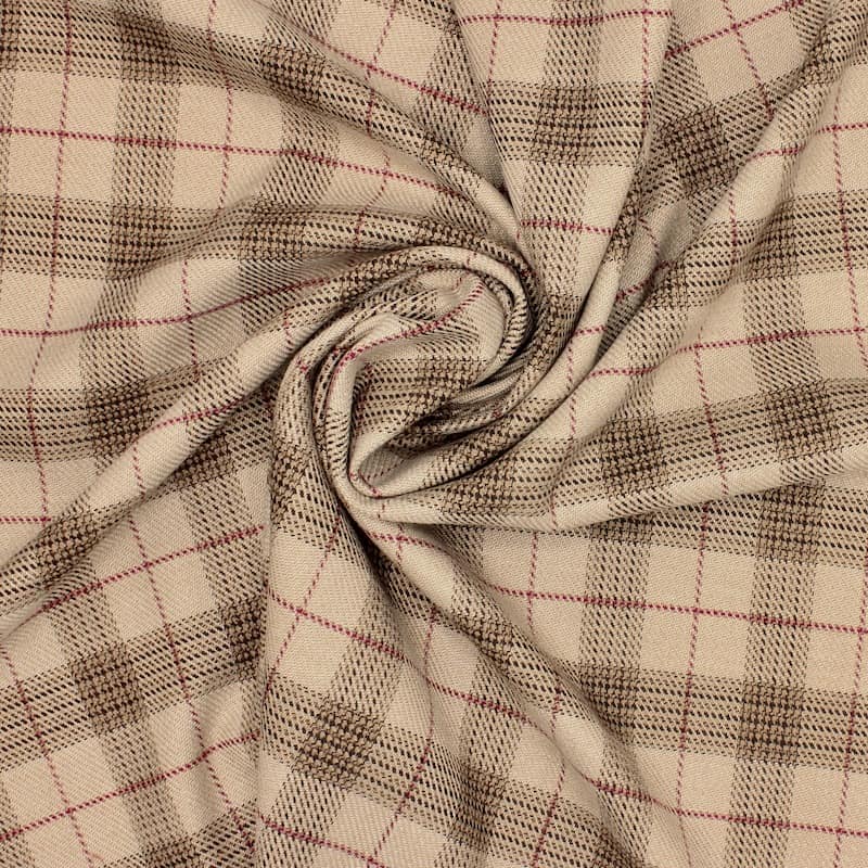 Checkered viscose fabric with lurex thread - beige 