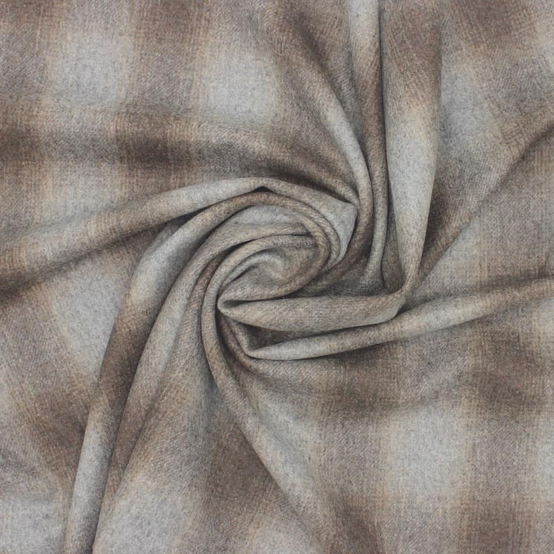 Checkered fabric 100% wool - grey and brown