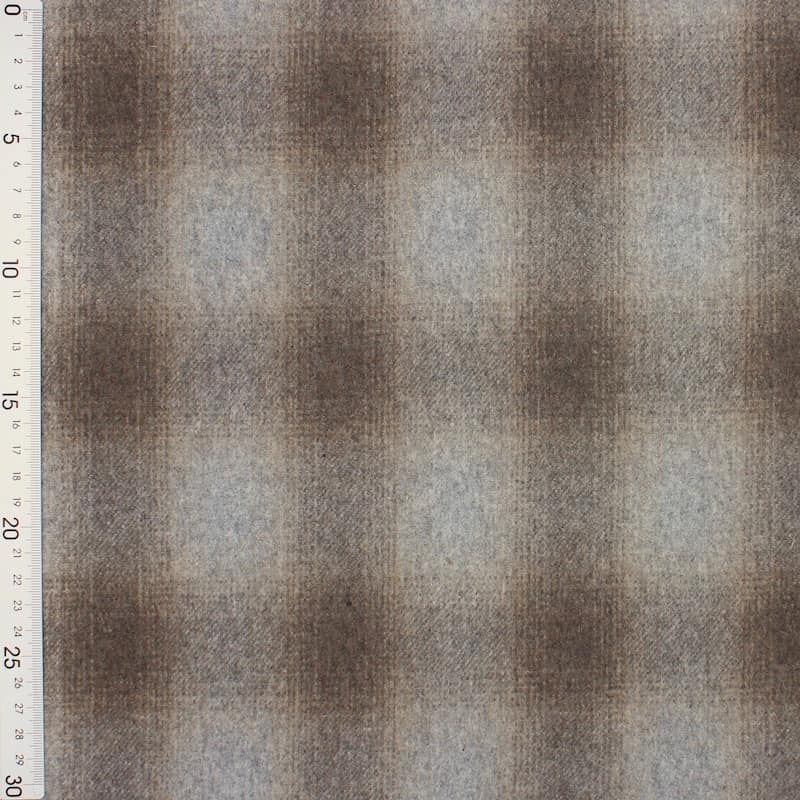Tissu 100% laine carreaux - gris et brun