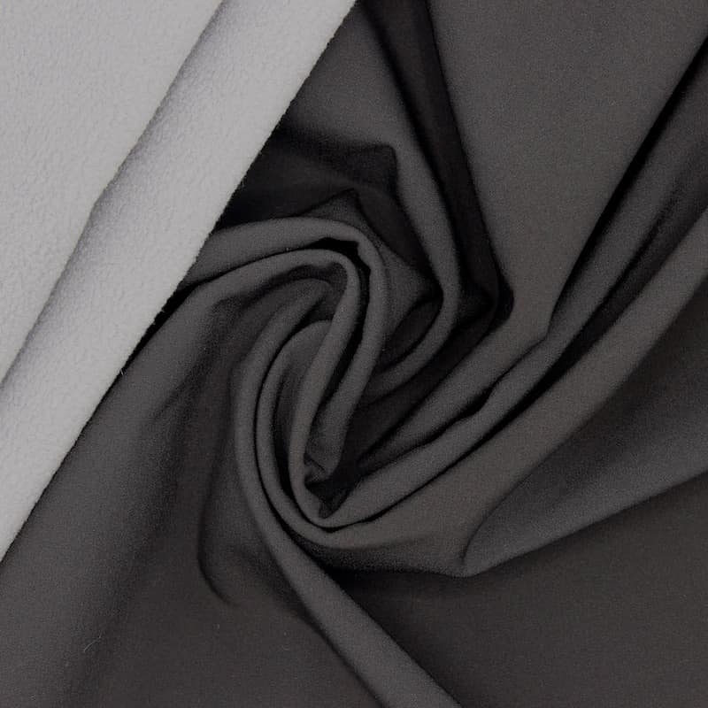 Softshell stof met fleece achterkant - grijs & zwart 