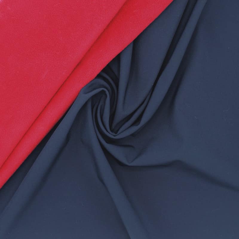 Softshell stof met fleece achterkant - rood en marineblauw