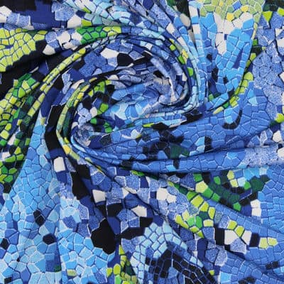 Knit polyester fabric with mosaic - blue 