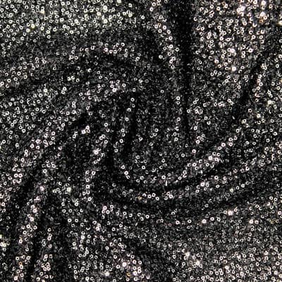 Polyester fabric with silver sequins - black
