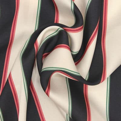 Satin twill fabric with vertical stripes - ecru and black 