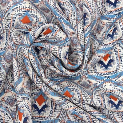 100% viscose with graphic print - ecru and blue 