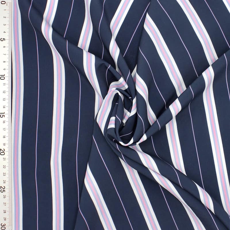 Fabric with vertical stripes - navy blue 