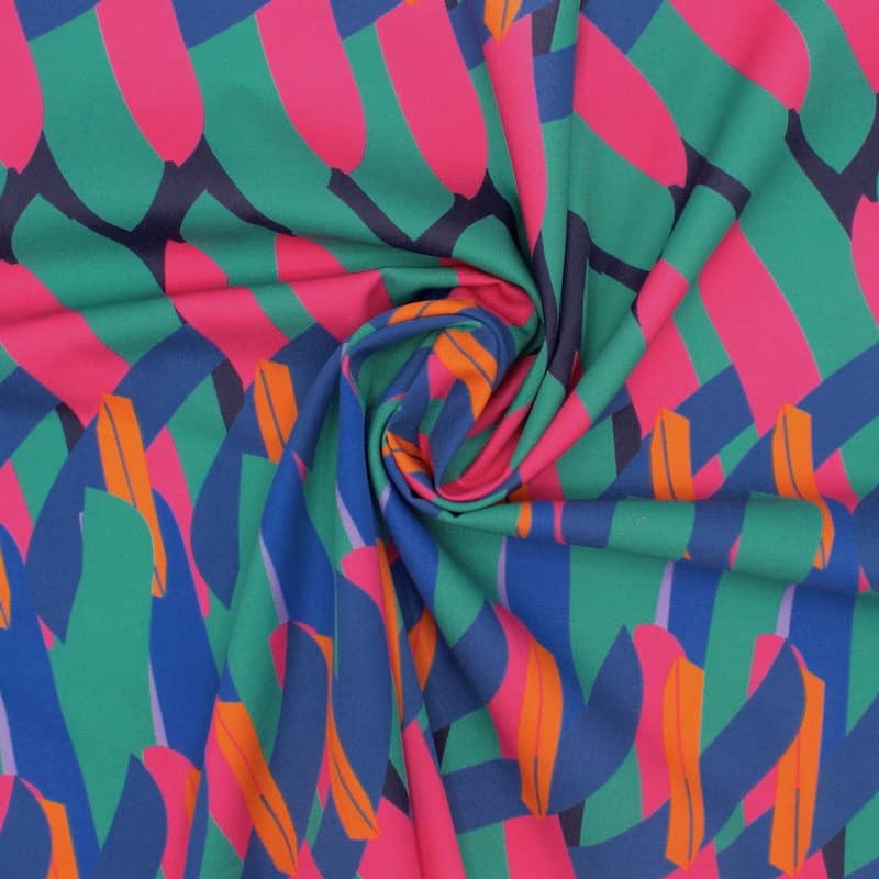 Cotton twill fabric with graphic print - multicolored