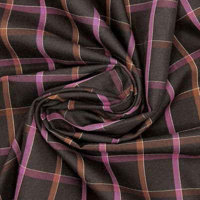 Checkered twill fabric in polyester and cotton - brown 