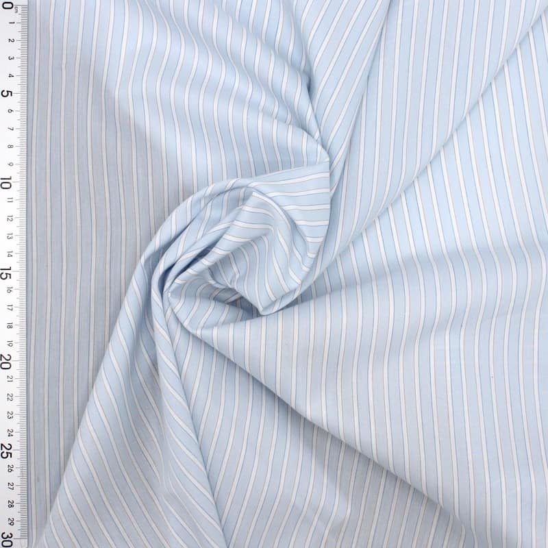 Striped cotton and polyester fabric - sky blue 