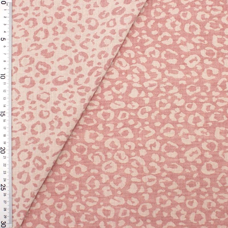 Double gauze fabric with leopard print - pink