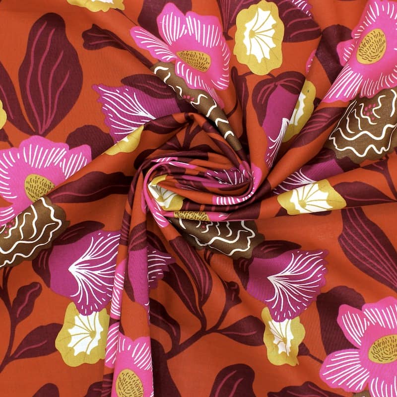 Tissu coton floral - rouge