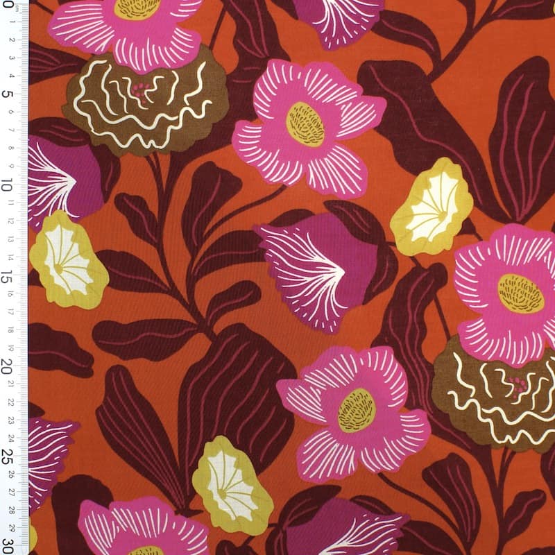Tissu coton floral - rouge
