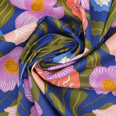 Tissu coton floral - marine