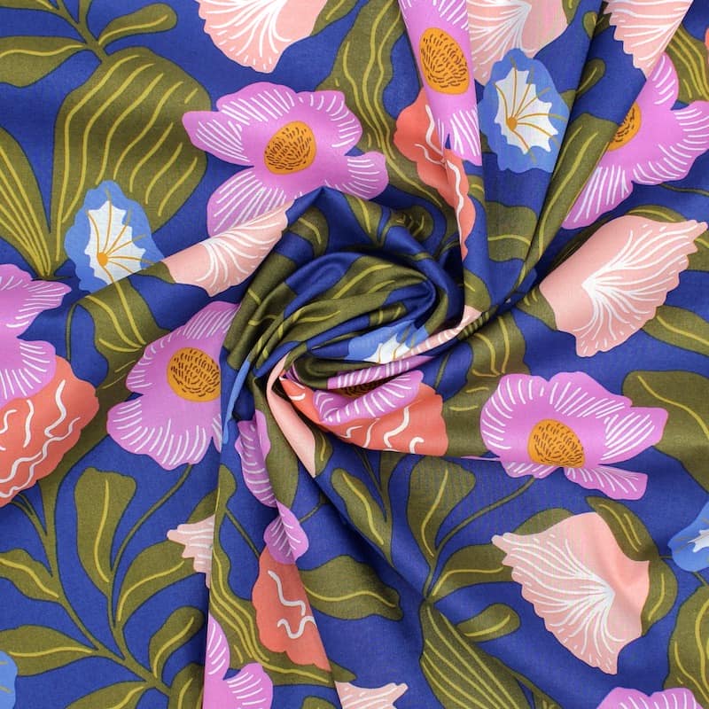 Tissu coton floral - marine