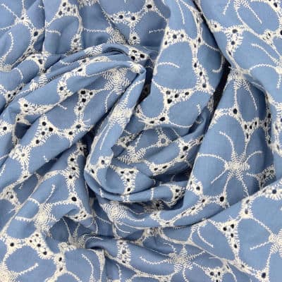 Embroidered cotton fabric - denim blue 