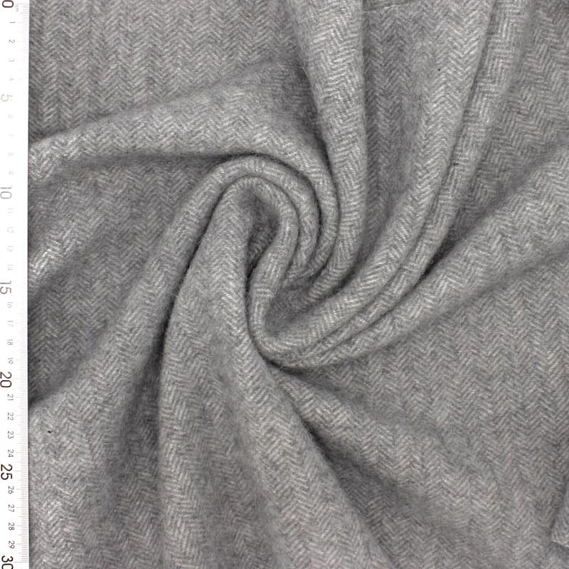 Wool fabric with herringbone pattern - grey 