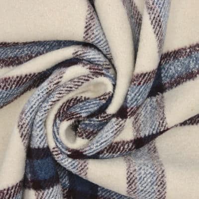 Tissu vestimentaire à carreaux - écru et bleu