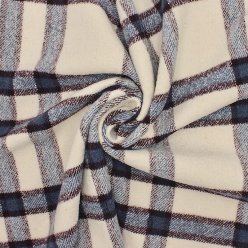 Checkered apparel fabric - ecru and blue 