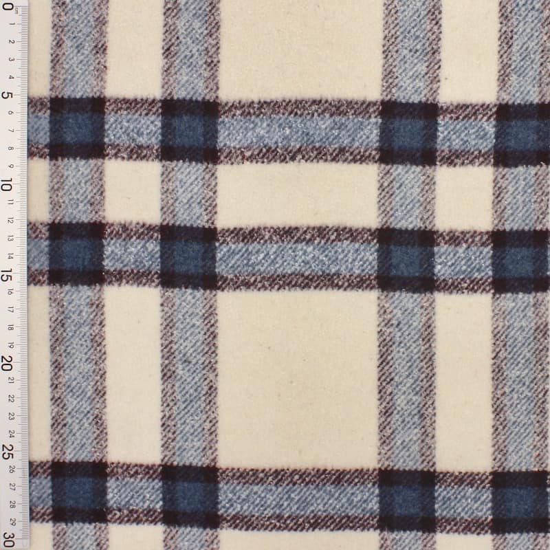 Checkered apparel fabric - ecru and blue 