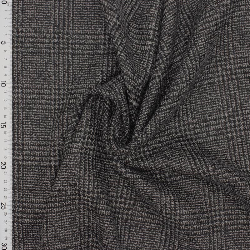 Checkered fabric 100% wool - black