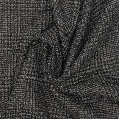 Checkered fabric 100% wool - black