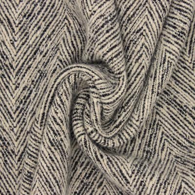 Wool fabric with herringbone pattern - ecru and black 