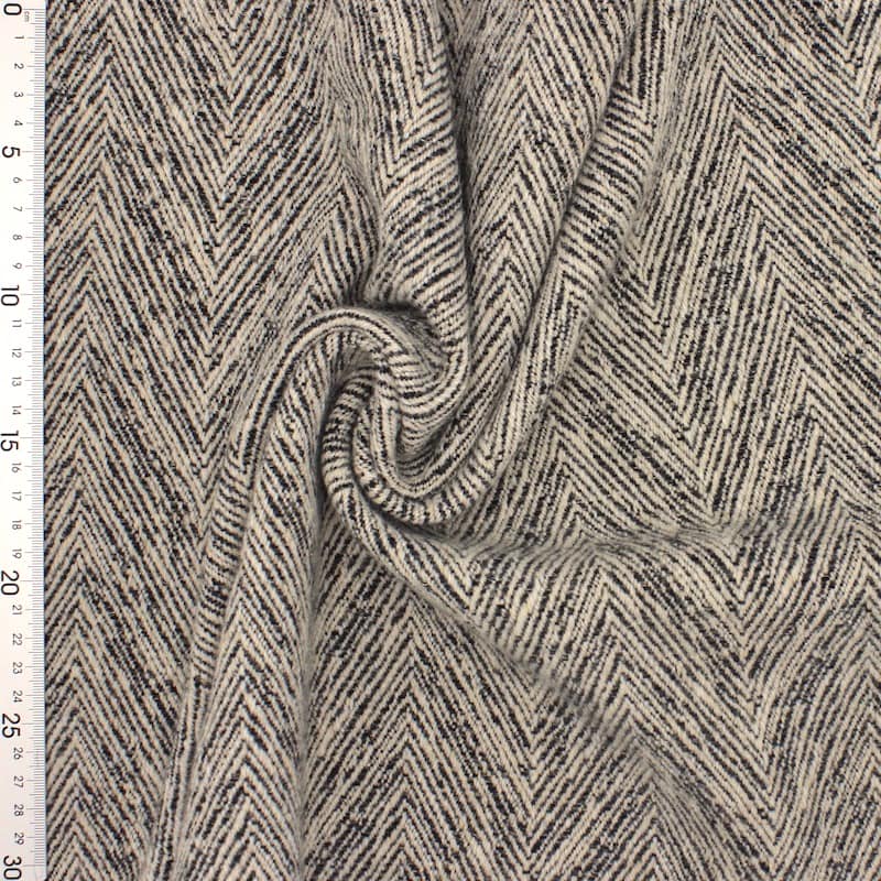 Tissu laine chevrons - écru et noir