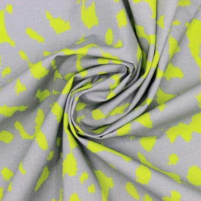 Cotton poplin fabric - grey and lime green