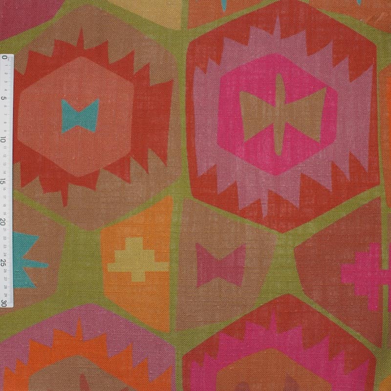 Viscose and linen fabric with graphic print - multicolored