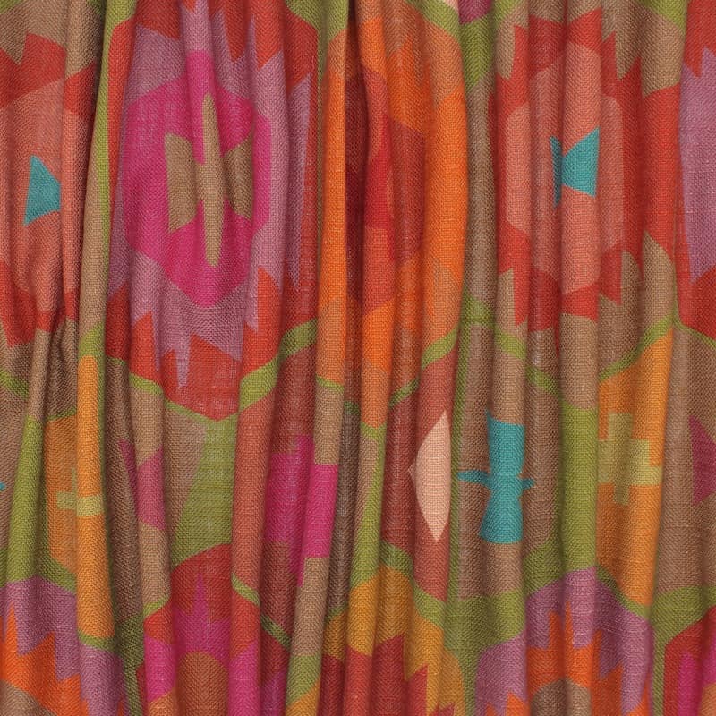 Viscose and linen fabric with graphic print - multicolored