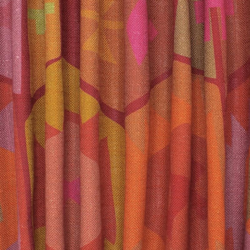 Viscose and linen fabric with graphic print - multicolored 