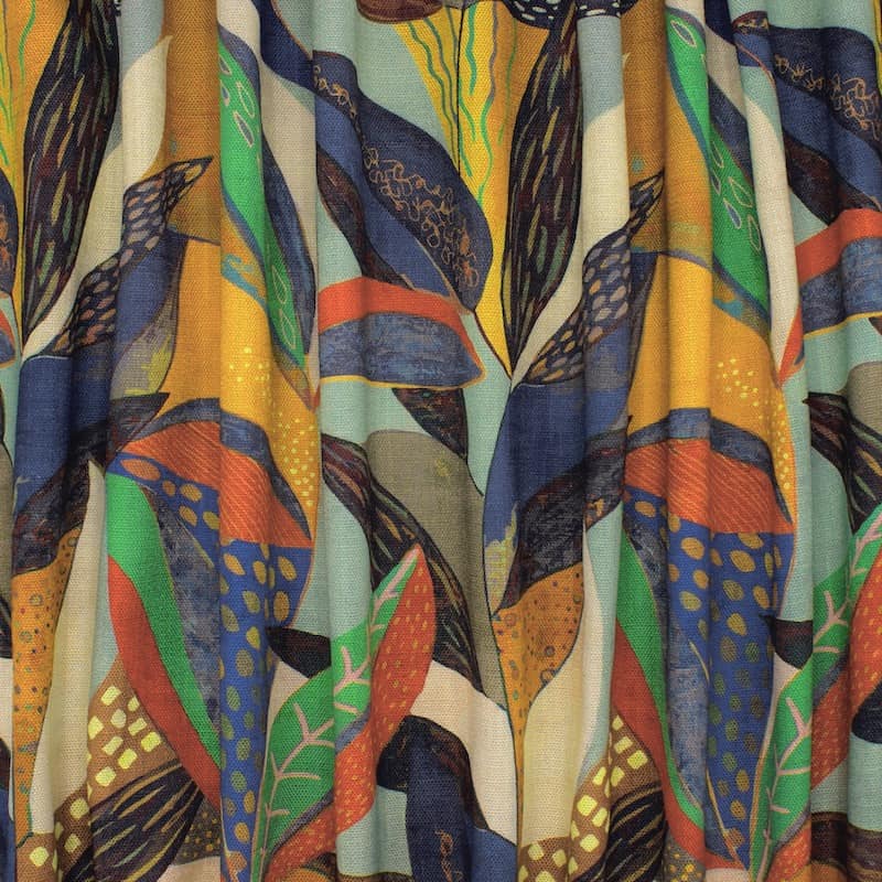 Fabric in viscose and linen with foliage - multicolored