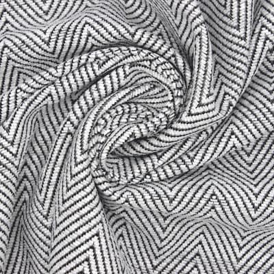 Stof in katoen en polyester met visgraatdesin - gebroken wit & grijs