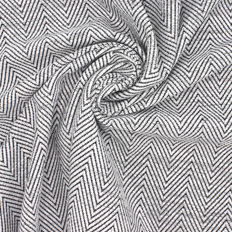 Stof in katoen en polyester met visgraatdesin - gebroken wit & grijs