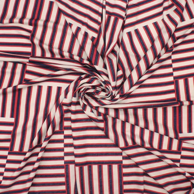 Coupon van 2,45m Viscose jerseystof grafisch - kleurrijk