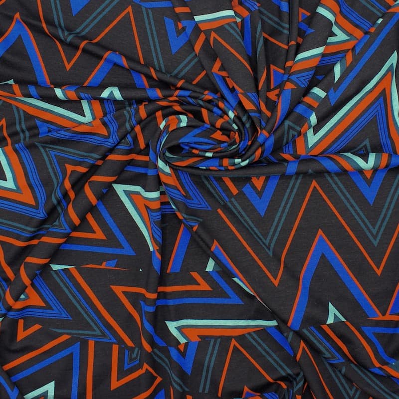 Coupon van 2m viscose jersey stof grafische print - kleurrijk 