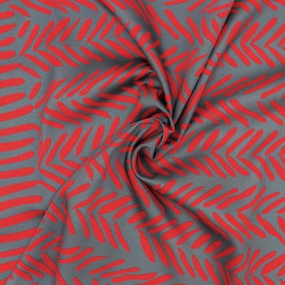 Cotton satin fabric with graphic print - grey and red 