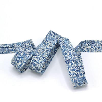 Biaisband Liberty bloemen - gebroken wit / blauw 