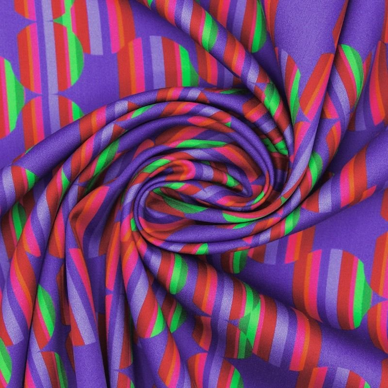 Cotton satin fabric with graphic print - purple
