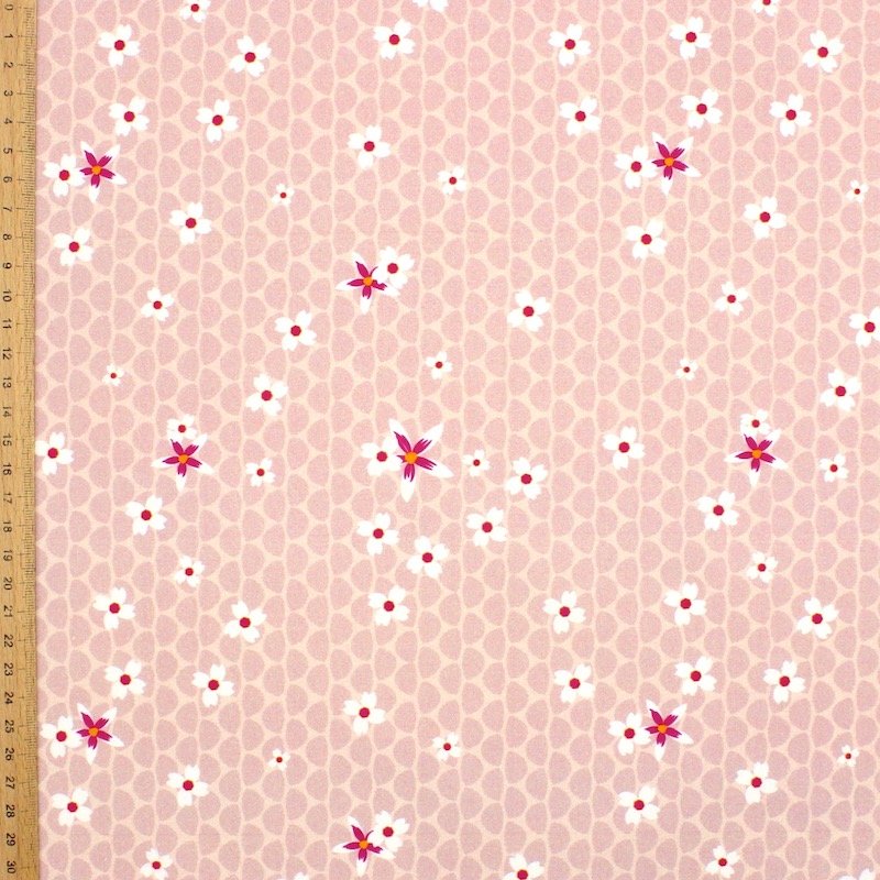 Cotton poplin with small flowers - old pink