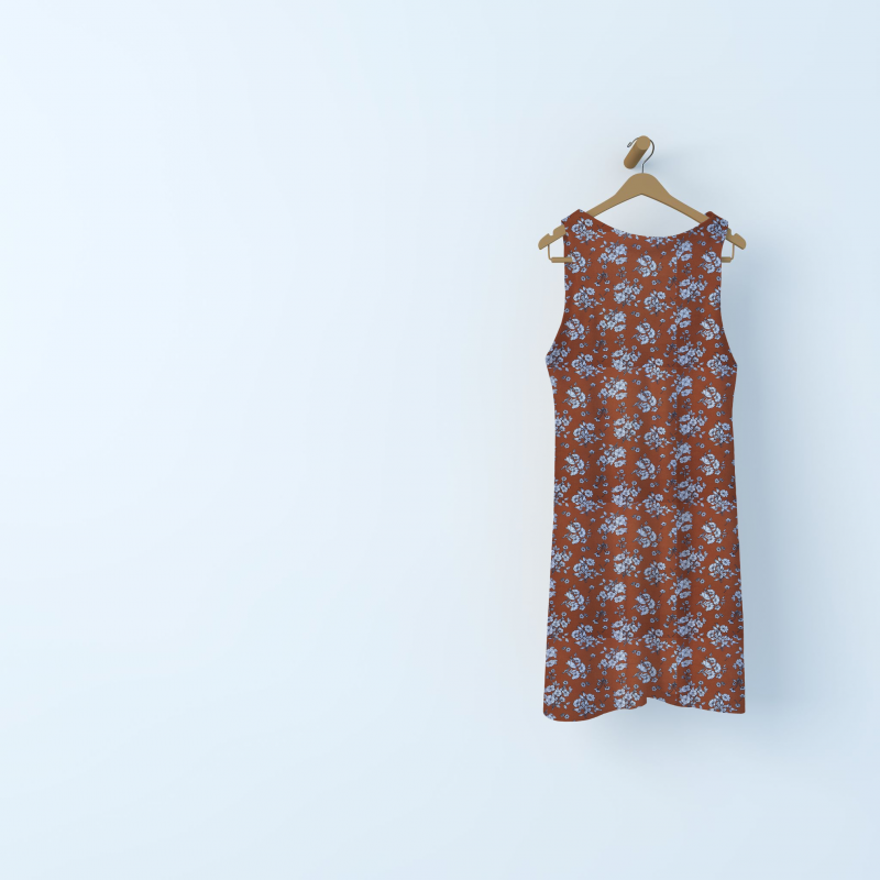 Cretonne fabric with flowers -  rust-colored background