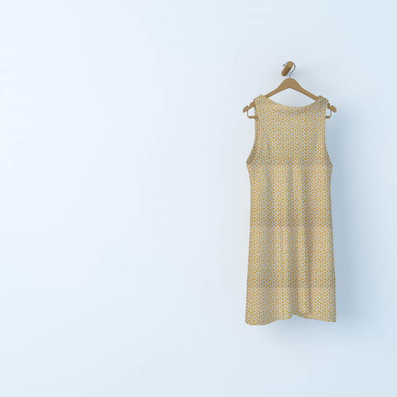 Cotton poplin fabric with daisies - mustard yellow