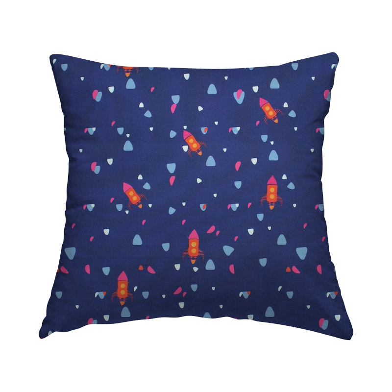 Cotton poplin fabric with rockets - navy blue