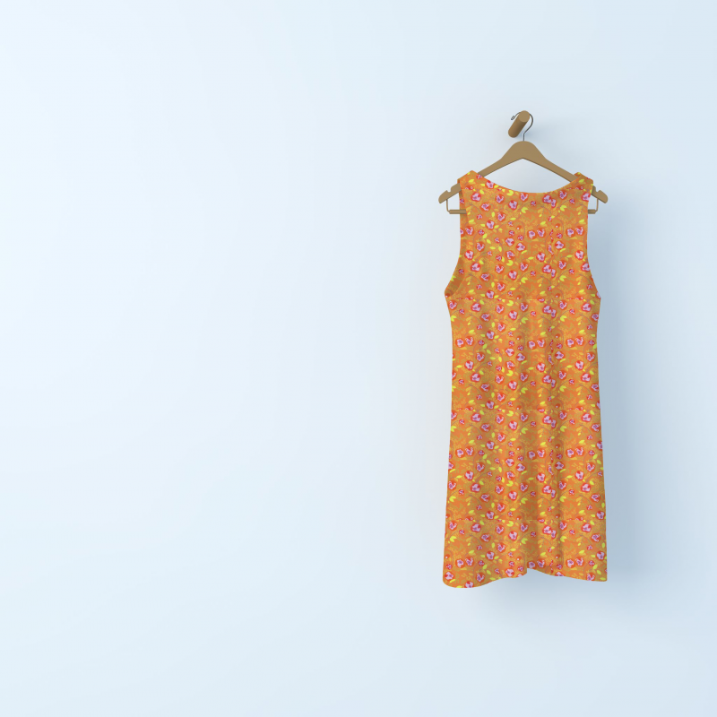 Cotton poplin fabric with flowers - burnt orange