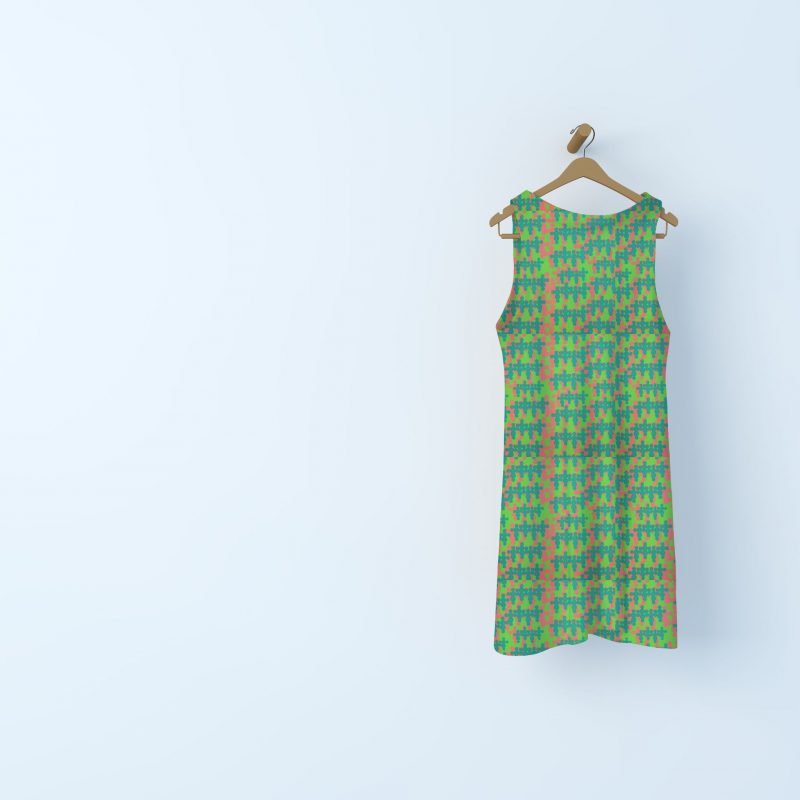 Poplin cotton with graphic print - green, teal & coral
